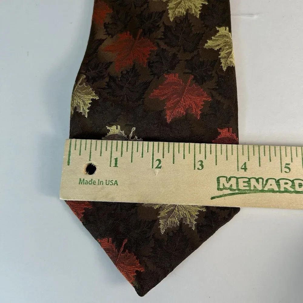 Trevira Italy Men’s Brown Orange Gold Vintage Maple Leaf Print Tie